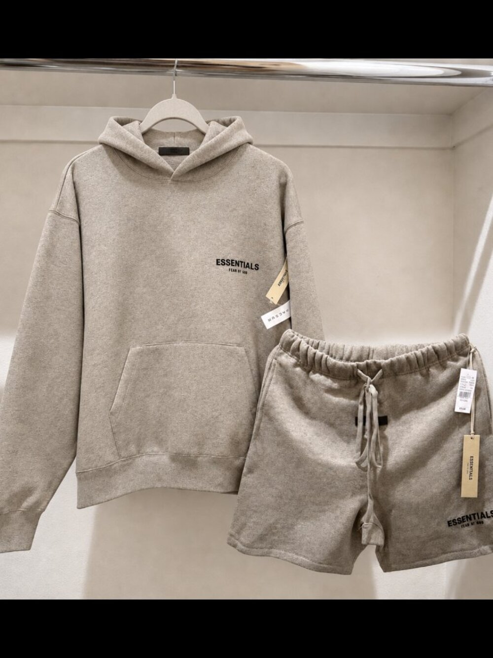 Combo Set FOG Essentials Dark Oat Hoodie & Sweat Shorts BNWT Authentic ✅